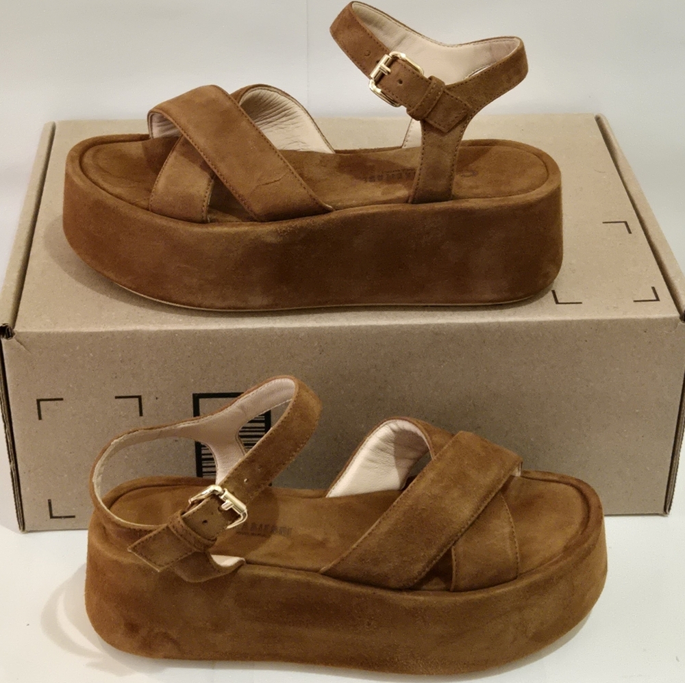 La Canadienne Kinsley Woman's Platform Sandals‎ Chestnut Brown Suede - Picture 2 of 8